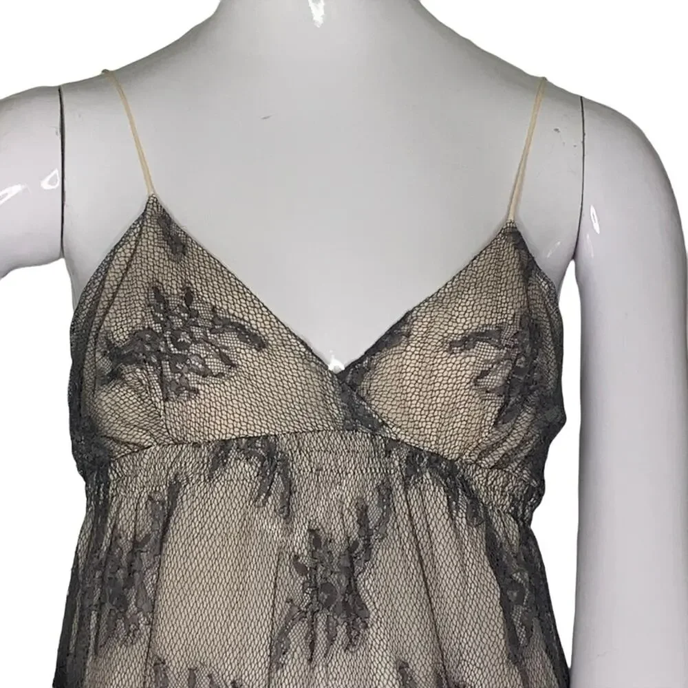 Flora Nikrooz Babydoll Size M Black Lace Nude Lining Adjustable Straps